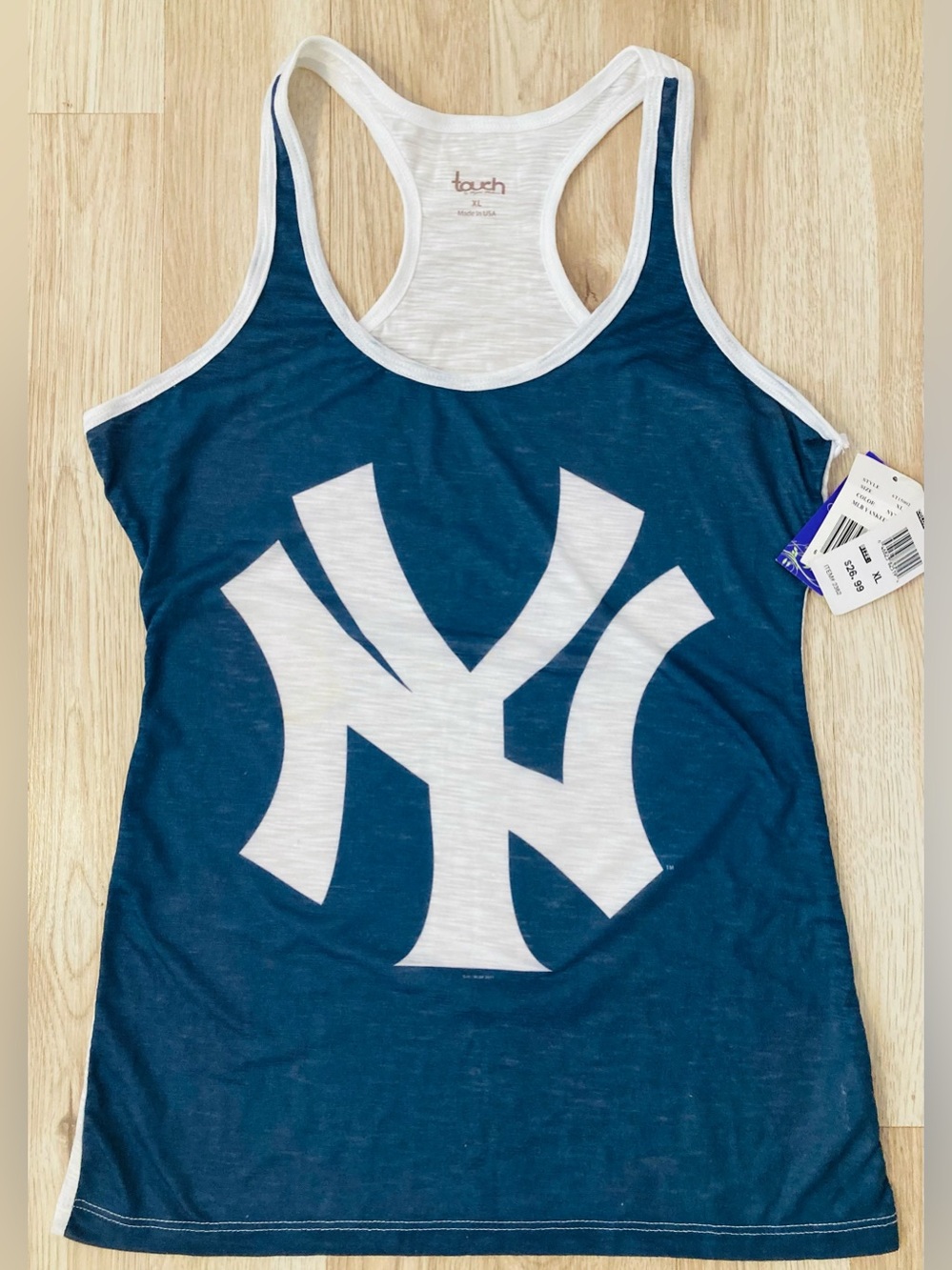 Touch by Alyssa Milano New York Yankees Navy Racerback Tank Top Burn Out MLB XL